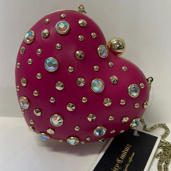 Vintage Juicy Couture Pink Leather Rhinestone Heart Minaudiere Bag. - Picture 3 of 12